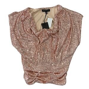 NWT Gibsonlook Women's Champagne Pink Sequined Drapeneck Top/Blouse - SIZE M